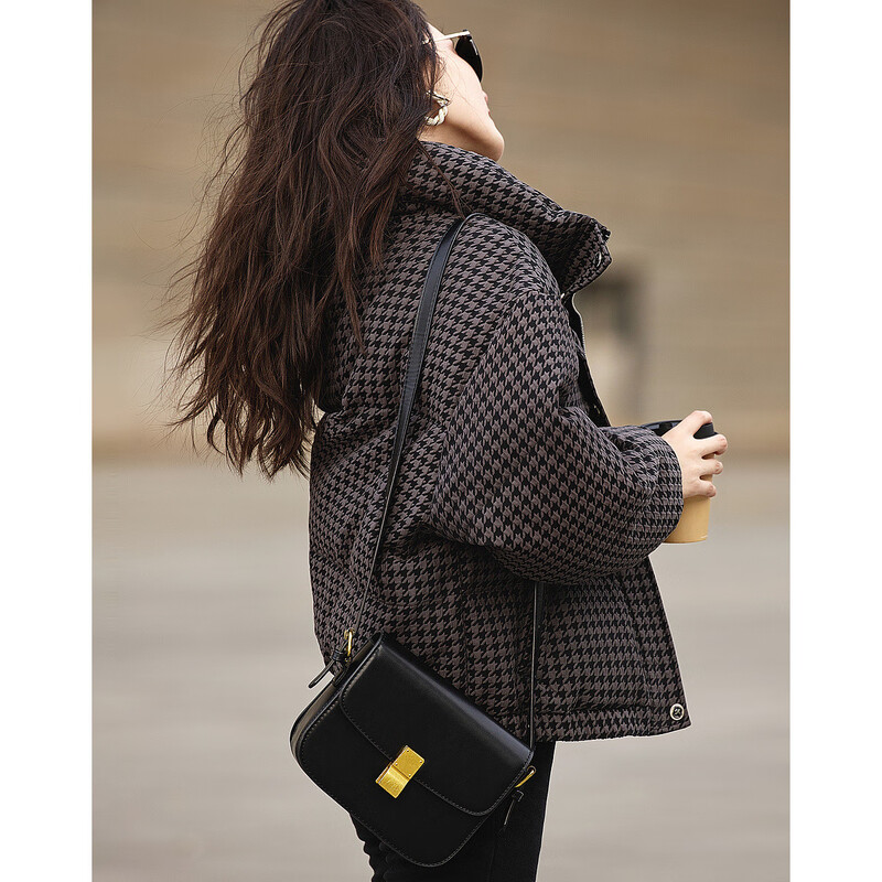 Demana fluffy bun winter 90% duck down stand collar loose down jacket women's short coat dark gray XL