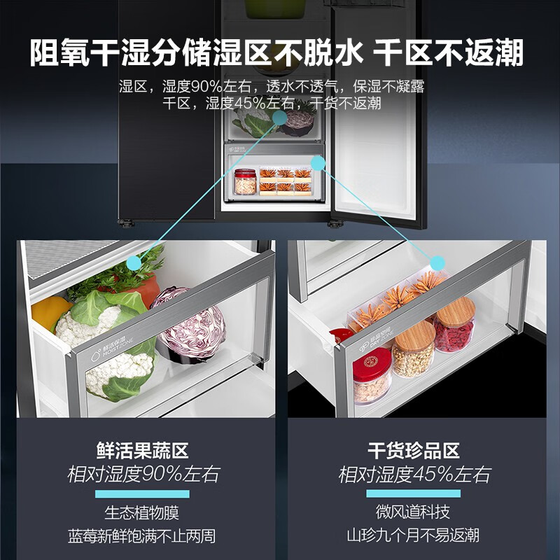Haier new product Haier refrigerator double-door side-by-side door slim first-class energy efficiency dual frequency conversion air-cooled frost-free dry and wet storage large capacity home smart national subsidy 20% 617 liters + black gold purification system + 90 door opening hover
