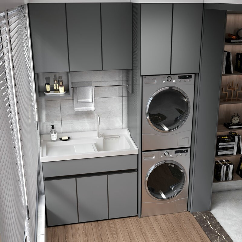 Muxia Jingnian double-layer washing machine cabinet, integrated washing machine and dryer combination cabinet, stacked balcony cabinet, double-position customization, combination five
