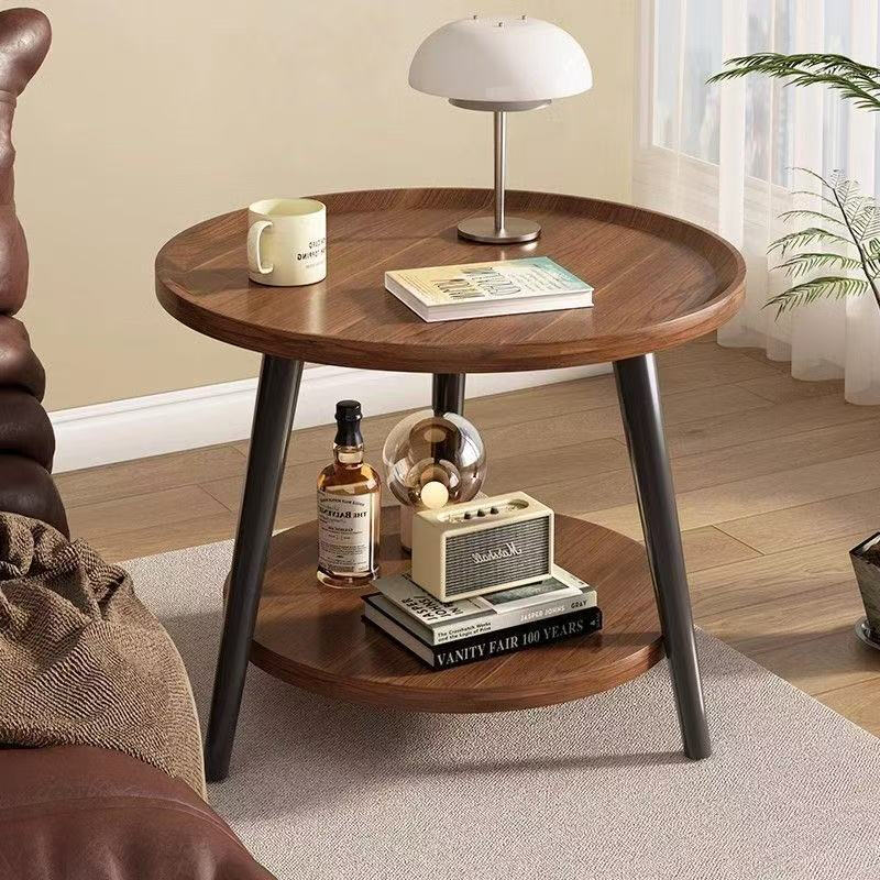Jingcai coffee table side table sofa side table round table tea table bedside table balcony small table JCJ29 walnut color