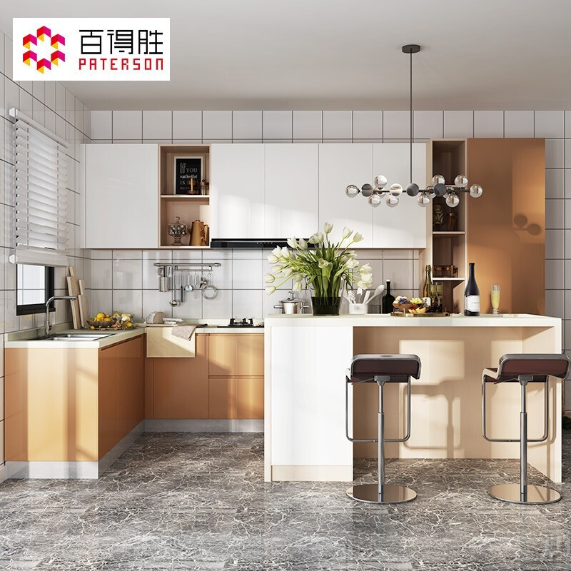 Baidusheng integrated cabinet customization, modern minimalist kitchen cabinets, kitchen decoration, wall cabinets and floor cabinets, custom-made Jensen series cabinets. Consult customer service to receive a star basin + faucet + drawer 3-meter base cabinet + 3-meter countertop + 1-meter wall cabinet