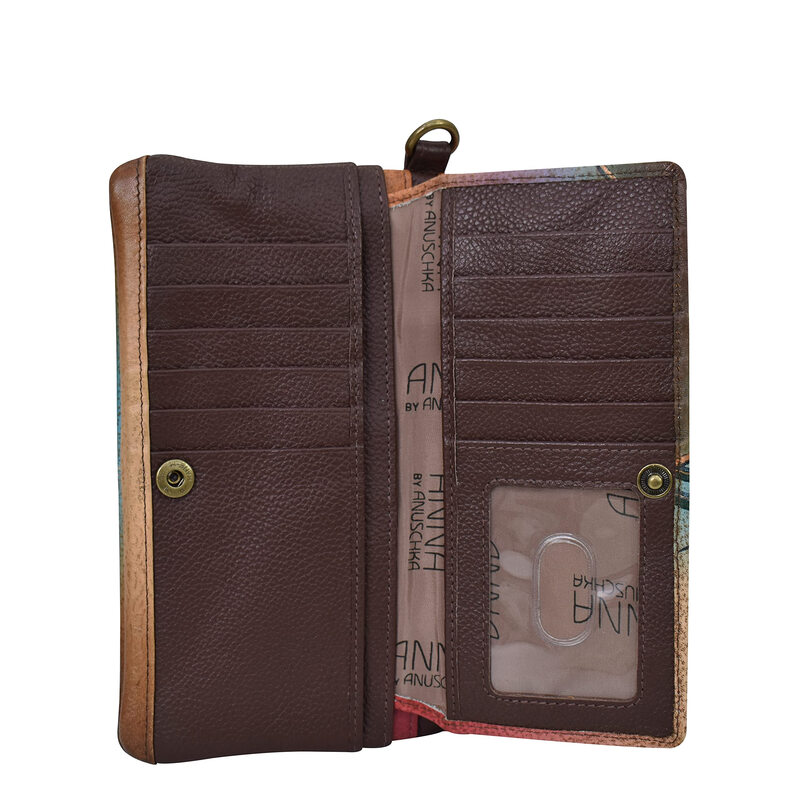 Anna by Anuschka hand-painted genuine leather wristband storage wallet antique hibiscus one size fits all