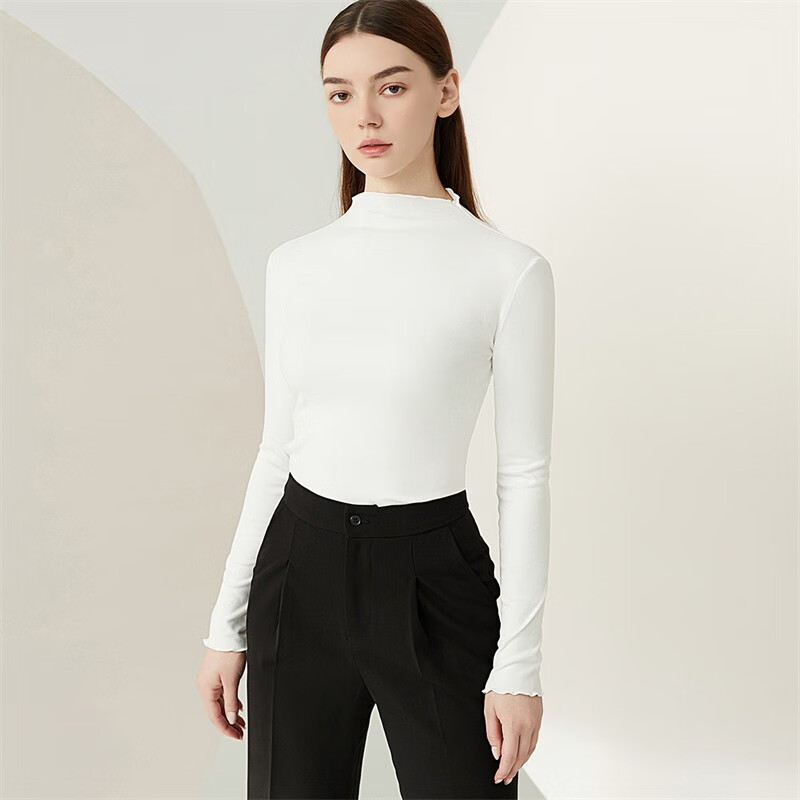 ALDOLA Half Turtle Collar Bottoming Shirt Women's Velvet Thickened Long Sleeve Slim Fit Autumn and Winter Warm Inner Basic Top White 2XL