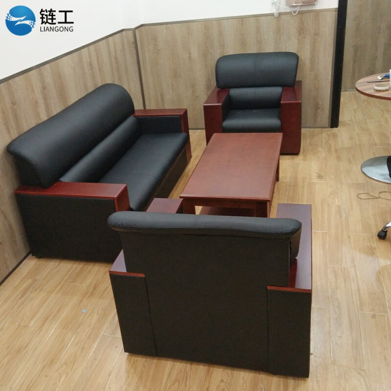 Chain Worker Simple Modern Office Sofa Reception Room Reception Sofa Reception Area Three-Seater Single-Seater Sofa Coffee Table Combination Black Xipi Three-Seater