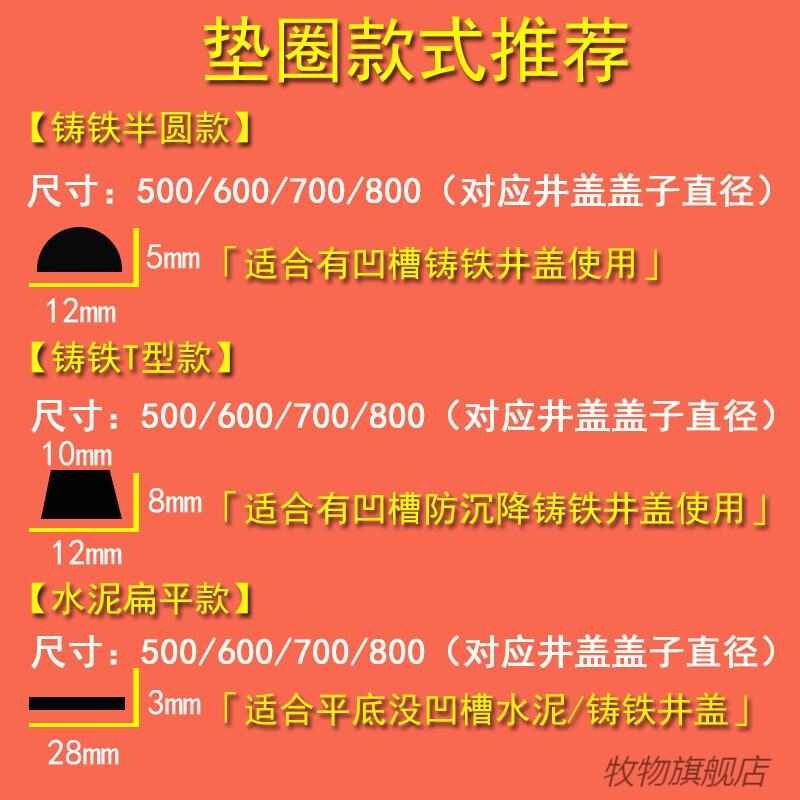 Manhole cover seal, shock-absorbing rubber gasket, anti-sound strip, cement manhole cover, cast iron manhole cover 500 600 700 cast iron semi-circular style 700