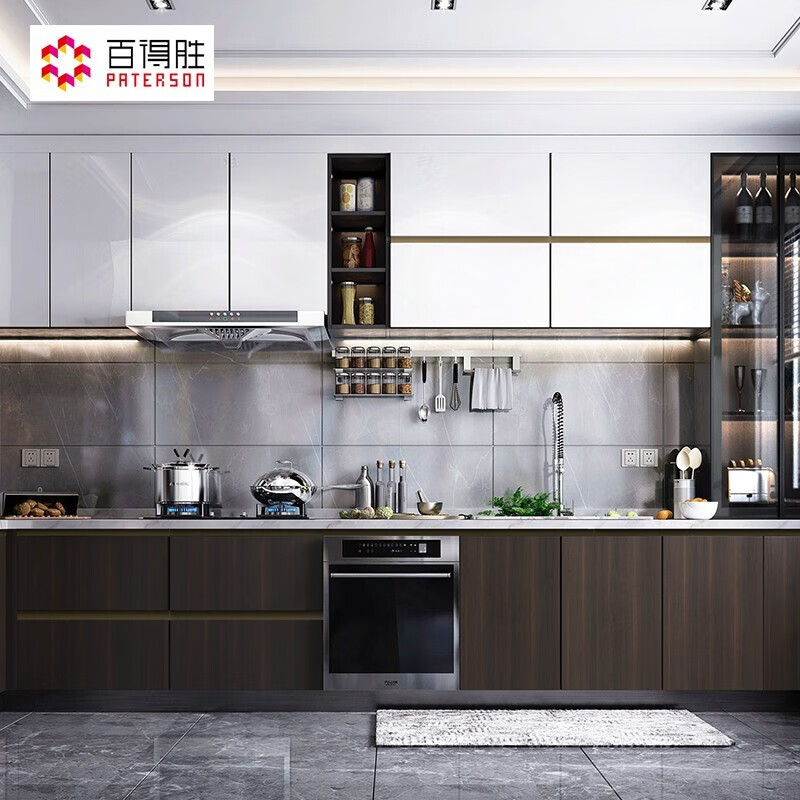 Baidusheng integrated cabinet customization, modern minimalist kitchen cabinets, kitchen decoration, wall cabinets and floor cabinets, custom-made Jensen series cabinets. Consult customer service to receive a star basin + faucet + drawer 3-meter base cabinet + 3-meter countertop + 1-meter wall cabinet