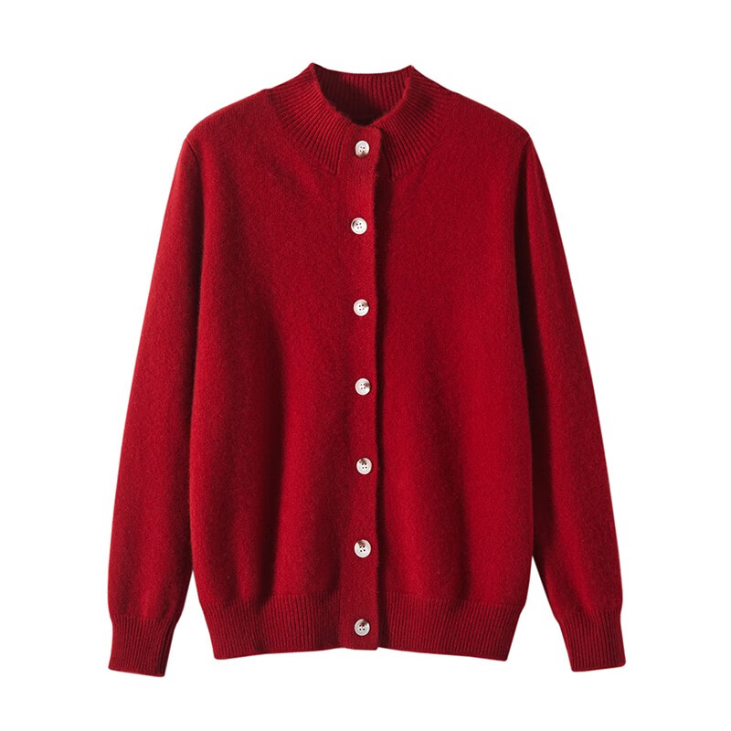 Pash Cashmere Sweater Women's Cardigan Half Turtle Collar 100% Cashmere 7-needle Thick Knitted Jacket PS-71 Bordeaux Red L (110-130 catties)