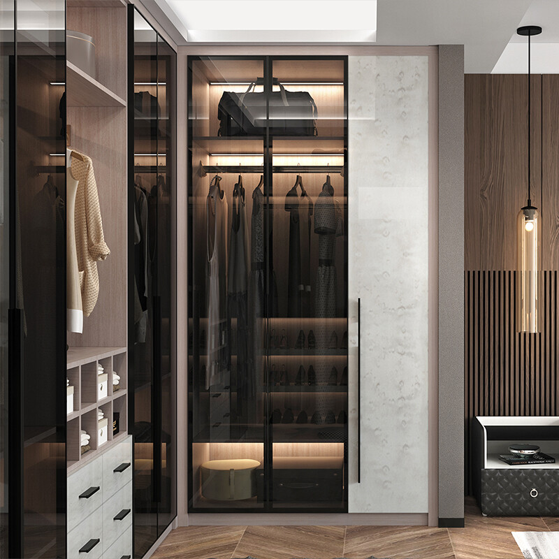 Lin's home wardrobe customization overall light luxury open cloakroom island cabinet bedroom cabinet combination whole house furniture environmental protection plate custom gold