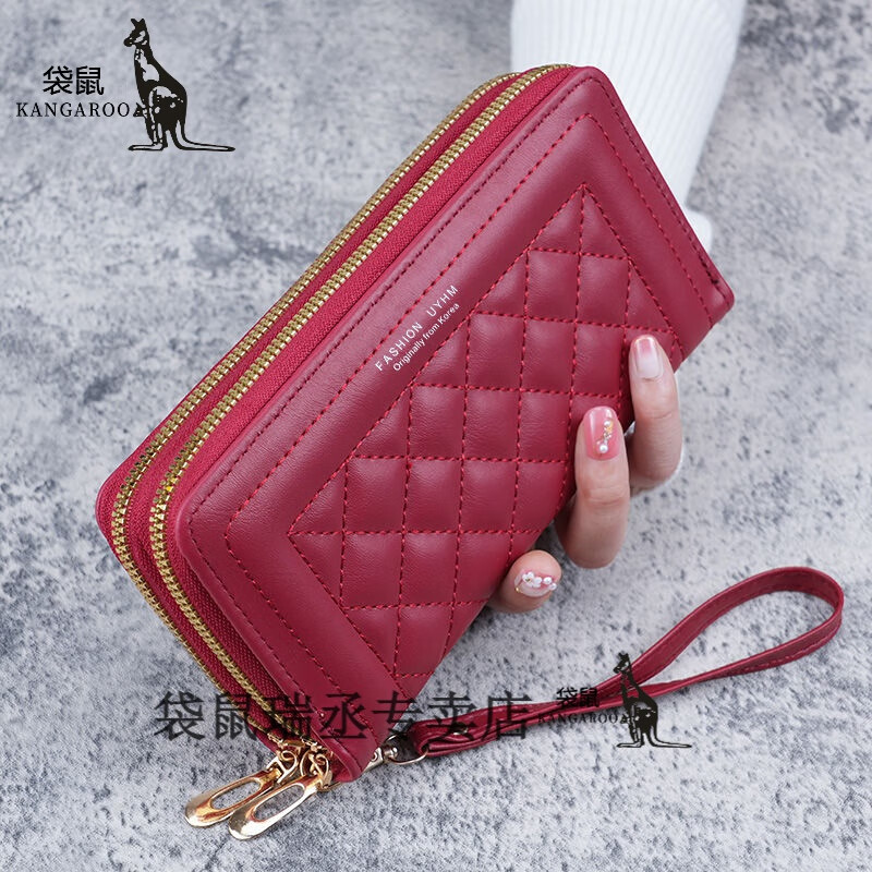 Kangaroo Wallet Women's 2023 New Long Style Women's Hand-held Korean Style Casual Mobile Phone Bag Double Zipper Wallet Large Capacity Card Holder Black