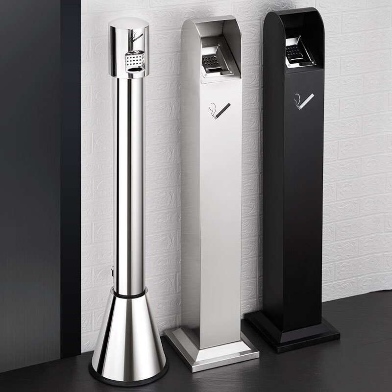 Runkai stainless steel cigarette butt column ashtray vertical hotel shopping mall cigarette extinguisher bucket smoking bucket park floor-standing outdoor ash column small waist ash column - can be fixed