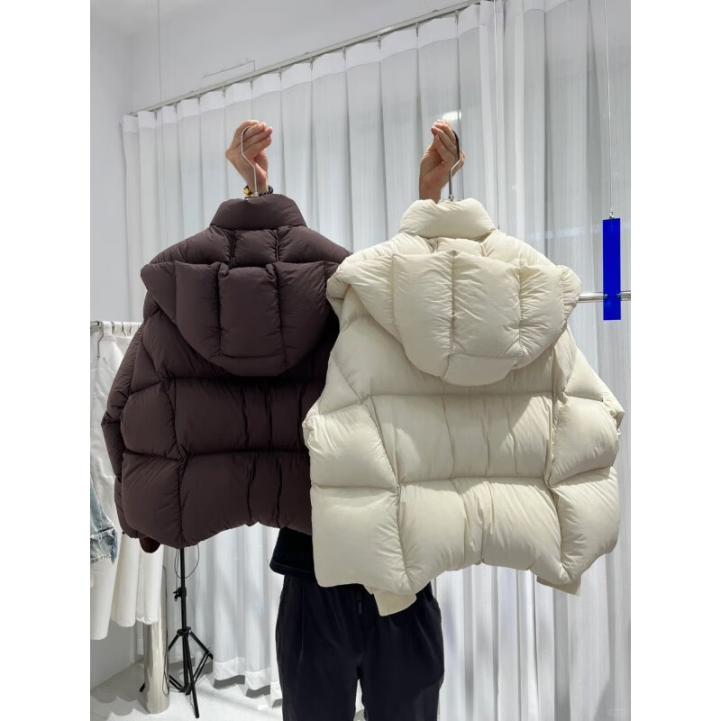 Weirou Boston Down Jacket Women's 2025 90 White Duck Down Puff Turtle Back Short Cloud Thick Loose Hooded Jacket White New National Standard Duck Down S (85-125 catties)