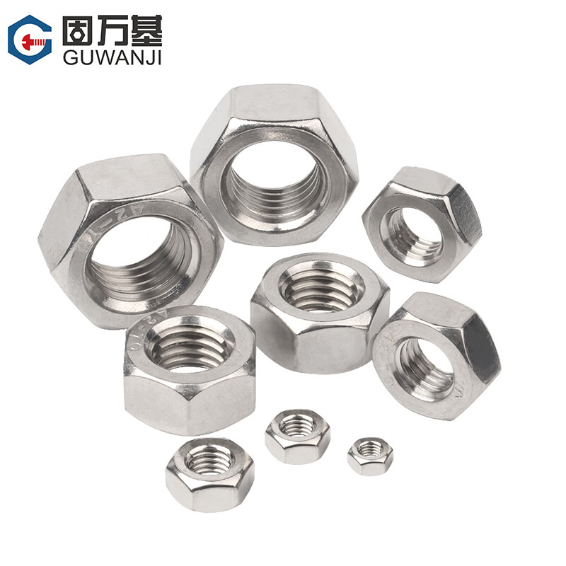 Guwanji 304 stainless steel fine thread thin hexagonal nut, hexagonal filament nut collection, flat thin fine thread hexagonal nut M8*1.0 thread 10 pieces thin section