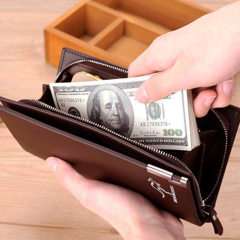 Kangaroo (KANGAROO) wallet men's anti-theft brush degaussed genuine leather wallet cowhide long clutch bag men's wallet card holder black