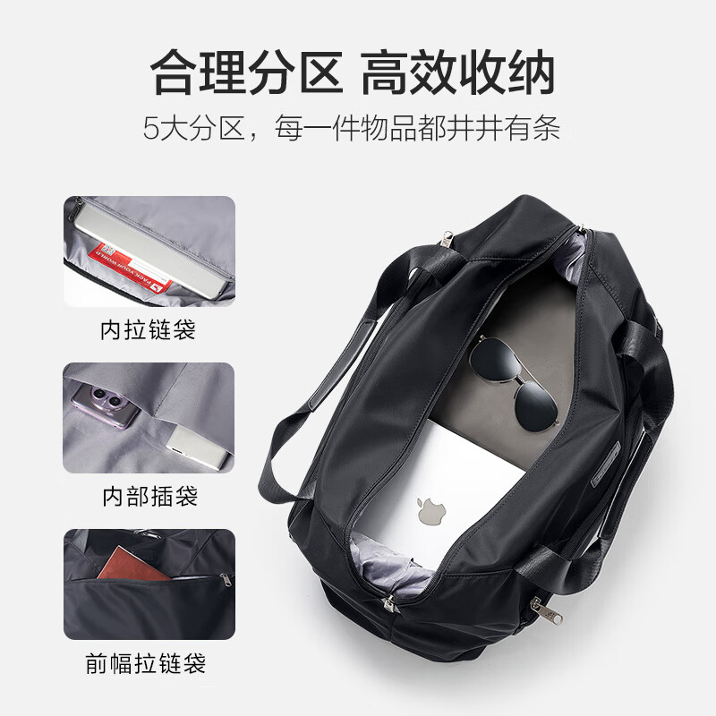 Hermes instant travel bag large capacity women's fitness bag men's lightweight handbag outdoor sports bag black