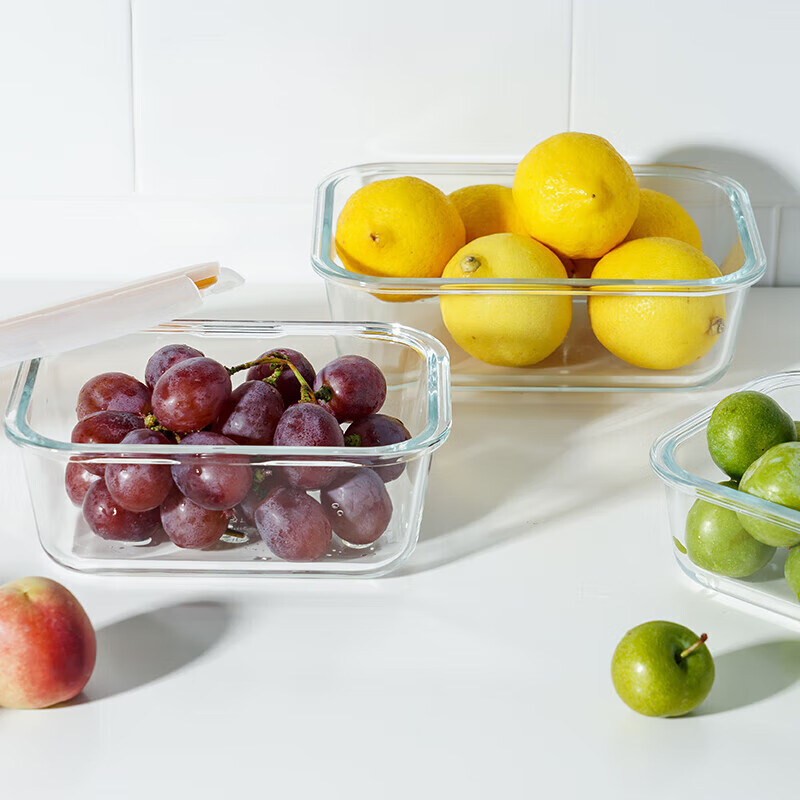 LOCK&LOCK heat-resistant glass crisper, microwave lunch box, lunch box for office workers, students, lunch box, fruit meal crisper bowl, four-piece set