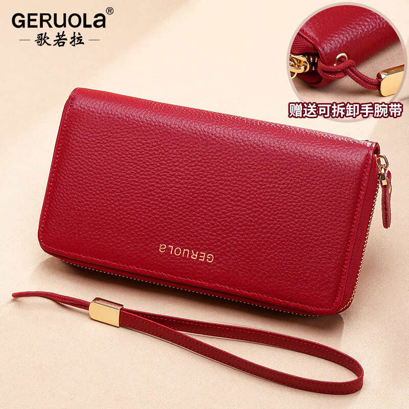 Gorola 2025 new wallet women's long style simple and fashionable large capacity clutch bag first layer cowhide wallet zipper genuine leather double zipper model - classic black (first layer cowhide anti-theft brush)