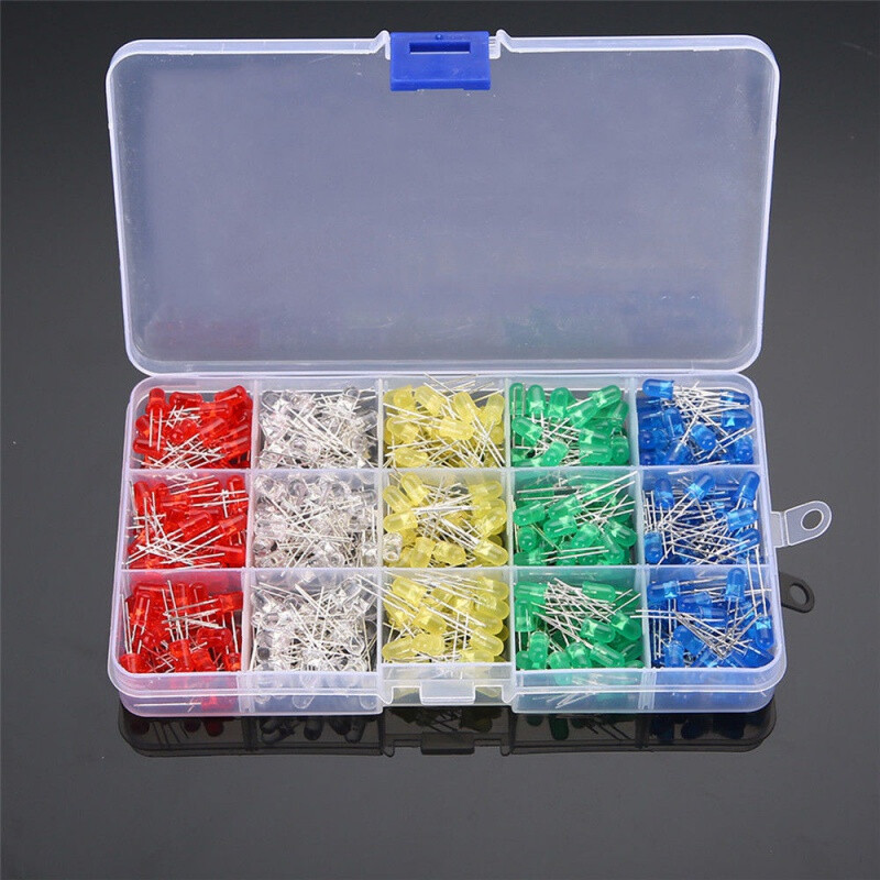 5mm LED light-emitting diode boxed light-emitting tube 100 pieces per color red yellow green blue white 5 colors total 500PCS