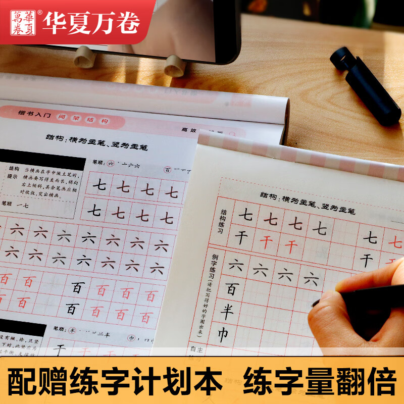 Huaxia Wanjuan regular script introductory tutorial hard-pen calligraphy, regular script control pen training copybook, middle school and high school adult beginners quick pen copy tracing red practice copybook 8 books