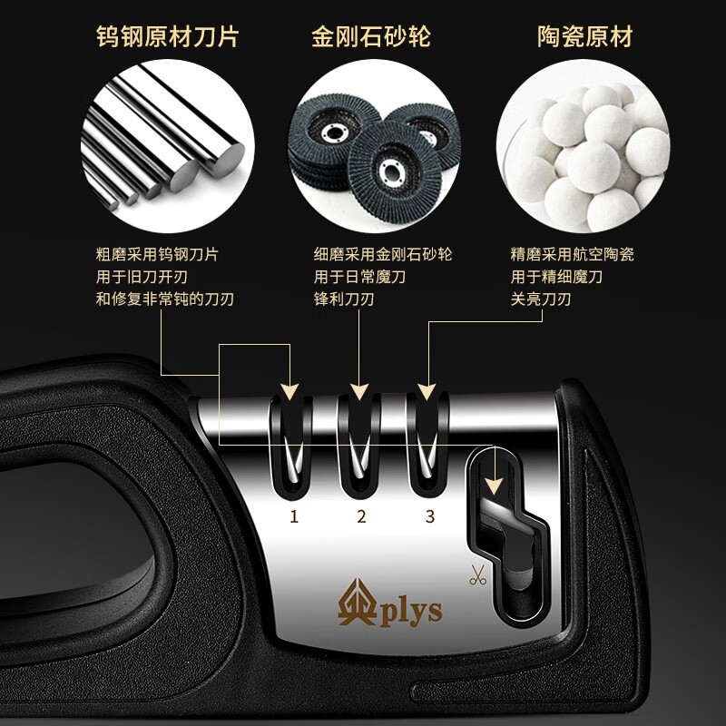 Chuangmu Workshop Knife Sharpener Multifunctional Knife Sharpener Household Quick Sharpening Kitchen Knife Scissors Whetstone Sharpening Tool White and Black Four-Stage Knife Sharpener