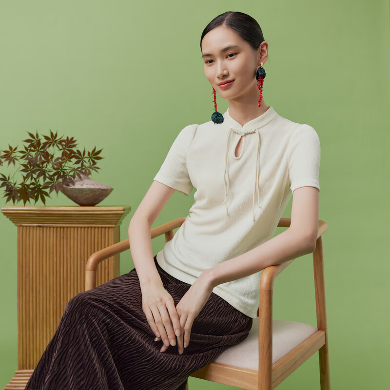 FIRSTSTATION FS Dayajia Stand Collar Button Asymmetric Hem Top Women's 24 Autumn and Winter New Style 5401A Beige 165/88A/L