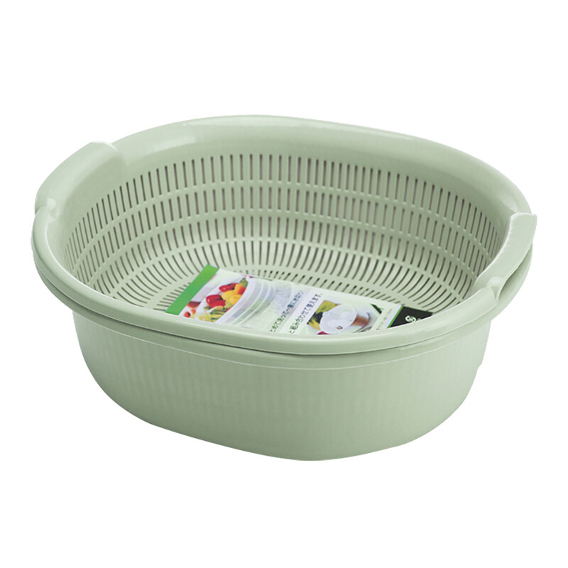 All-purpose drain basket double-layer large drain rack leaky sieve rotating round sink kitchen vegetable fruit basket large green