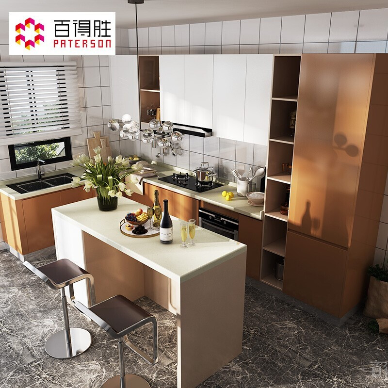 Baidusheng integrated cabinet customization, modern minimalist kitchen cabinets, kitchen decoration, wall cabinets and floor cabinets, custom-made Jensen series cabinets. Consult customer service to receive a star basin + faucet + drawer 3-meter base cabinet + 3-meter countertop + 1-meter wall cabinet