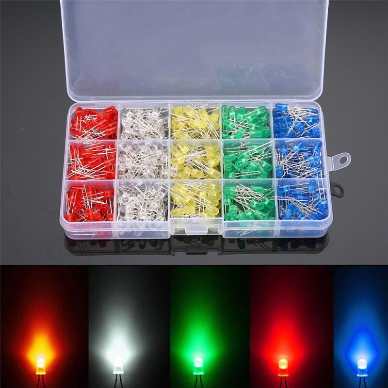 5mm LED light-emitting diode boxed light-emitting tube 100 pieces per color red yellow green blue white 5 colors total 500PCS
