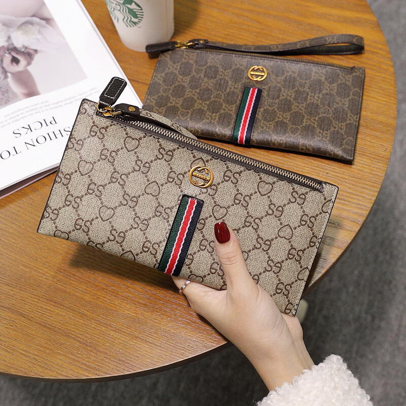 CALCULAT&KEEN Multifunctional Long Men's and Women's 2025 New Universal Wallet Zipper Business Clutch Thin Multi-Card Slot Wallet Trendy Apricot