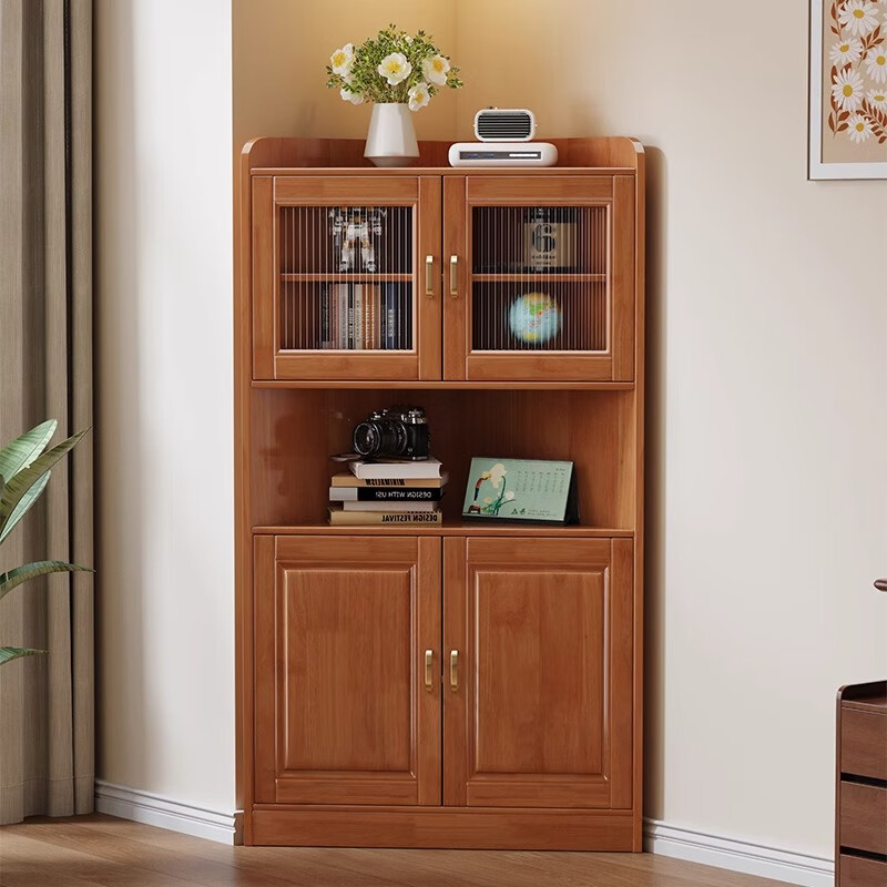 Quedu solid wood corner cabinet living room simple triangular corner sideboard corner storage corner wine cabinet with door corner storage cabinet A walnut color 78x53.5x182cm