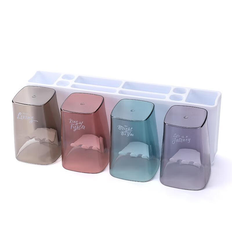 Qijitu punch-free bathroom toothbrush rack tooth cup storage box set mouthwash wall hanging suction cup wall hanging family of four + delivery of four tooth cups
