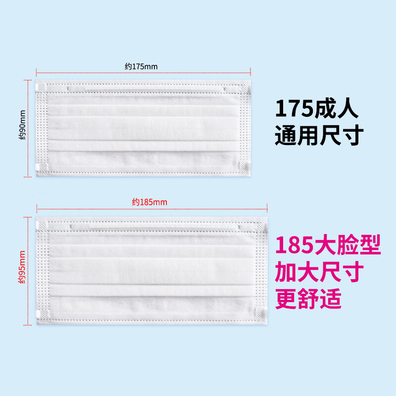 Meishite mask for big face, specially enlarged, widened and lengthened, white large size, large size for men, independent packaging of 50 pieces