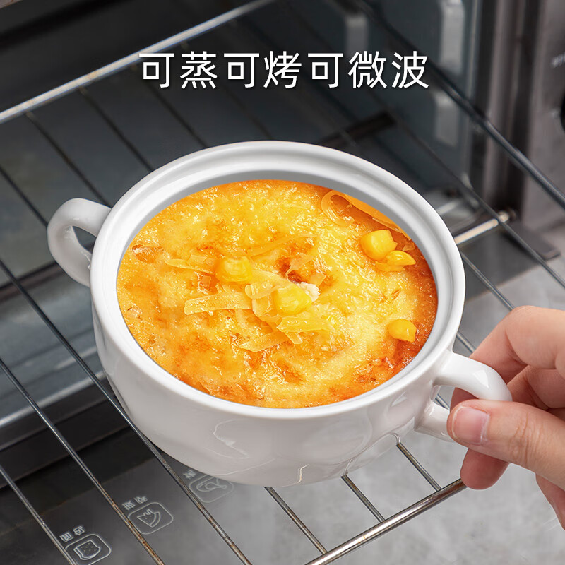 Half Life Steamed Egg Bowl Baby Food Complementary Bowl Steamed Egg Custard Special Covered Ceramic Small Steaming Bowl Double-Eared Bowl Home Steamed Egg Custard Bowl