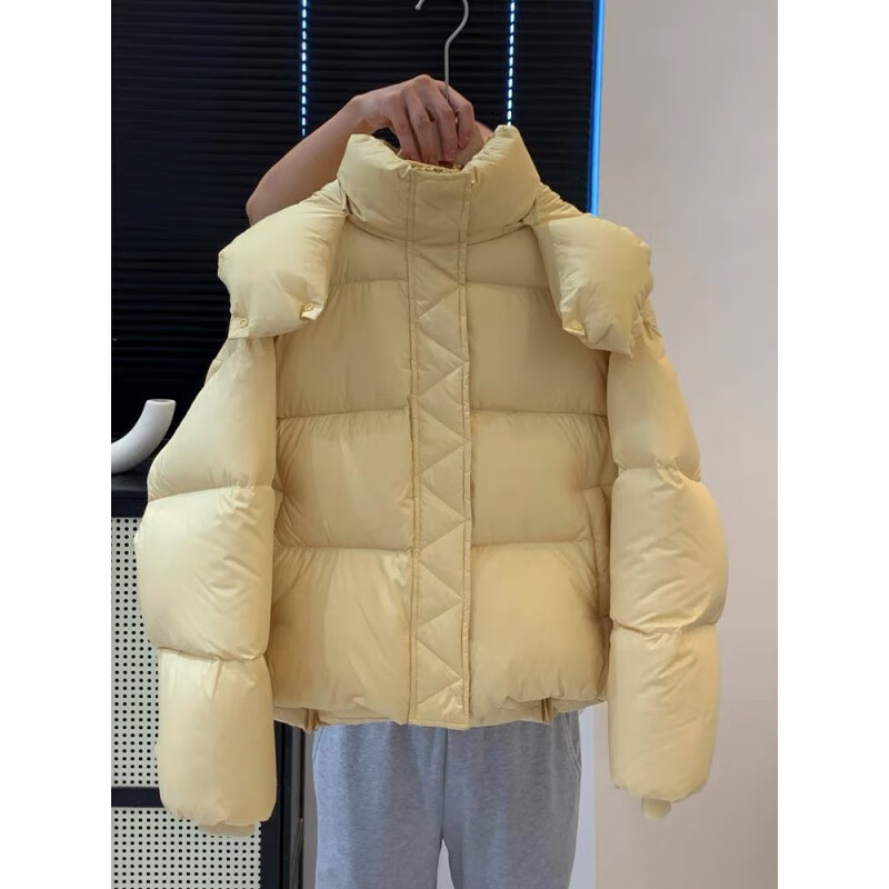 Weirou Boston Down Jacket Women's 2025 90 White Duck Down Puff Turtle Back Short Cloud Thick Loose Hooded Jacket White New National Standard Duck Down S (85-125 catties)