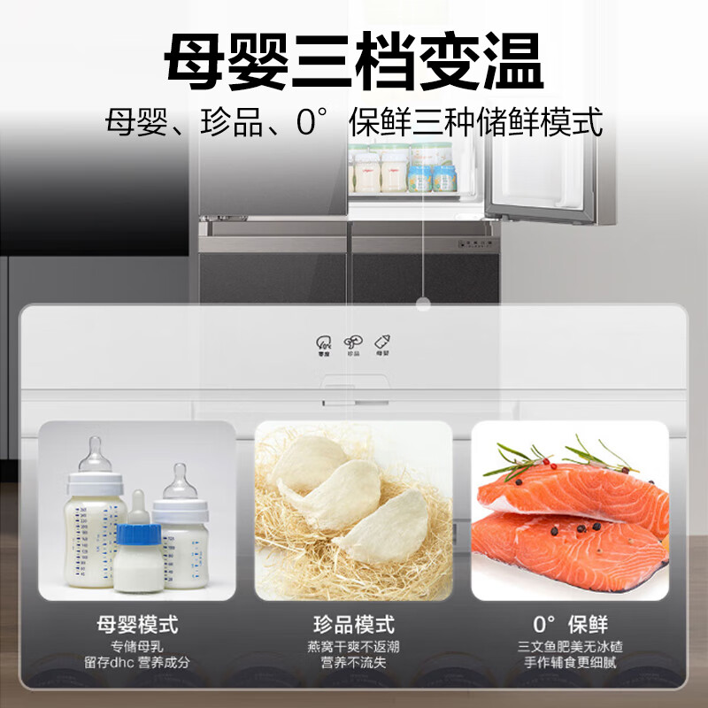 Haier (Haier) 406L Cross Door Refrigerator Color Crystal Frequency Converter 1-level Three-speed Variable Temperature Maternal and Infant Treasures Zero DEO Pure Odor BCD-406WLHTDEDSLU1 National Subsidy