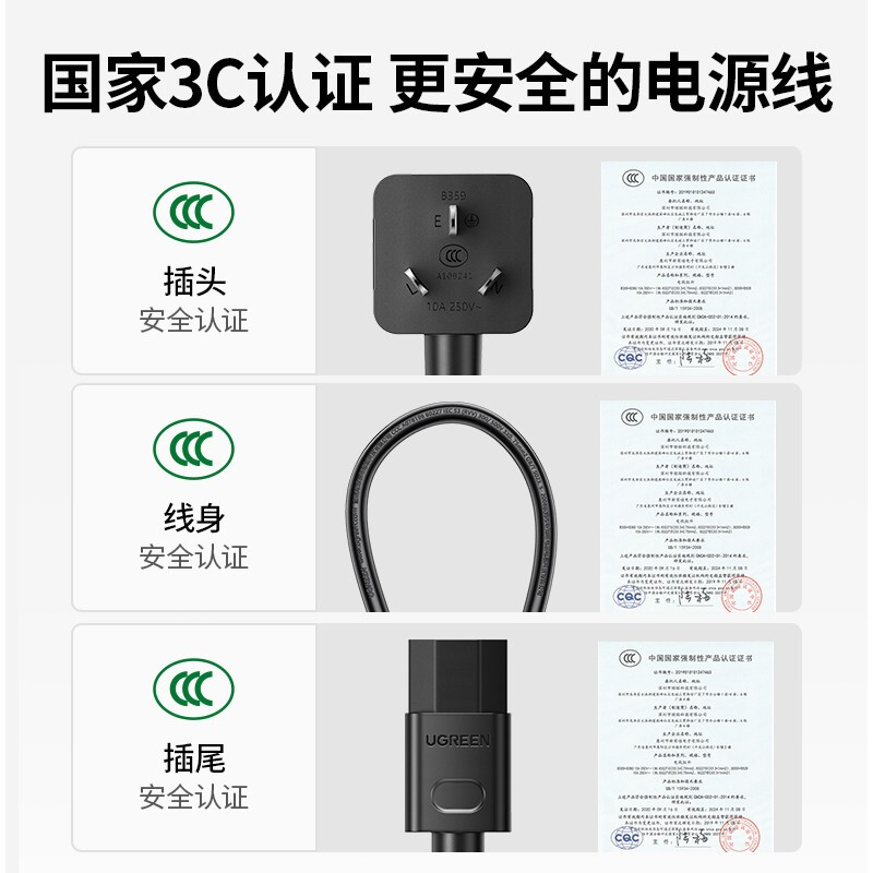 Greenlink computer host power cord national standard three-hole connector cable suitable for rice cooker desktop chassis display screen electric kettle elbow plug 1.5 meters black 40911