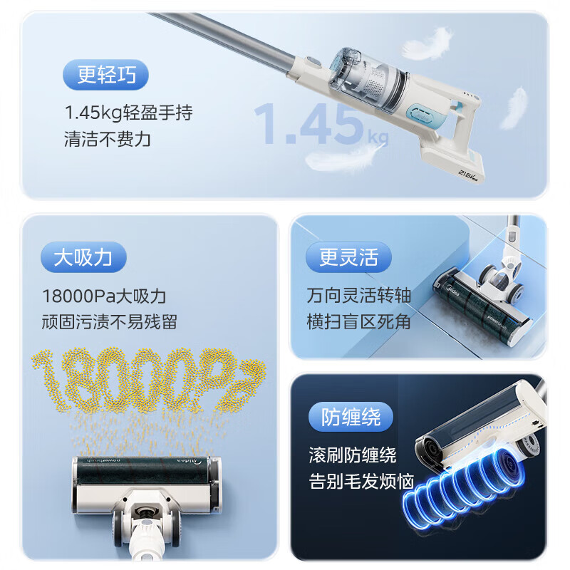 Midea Cordless Vacuum Cleaner Household Vacuum Cleaner Household Pet Handheld Vacuum Cleaner Large Suction Lightweight Car Mount Long Battery Life Carpet Cat Hair and Dog Hair Cleaner Popular Upgrade Q2