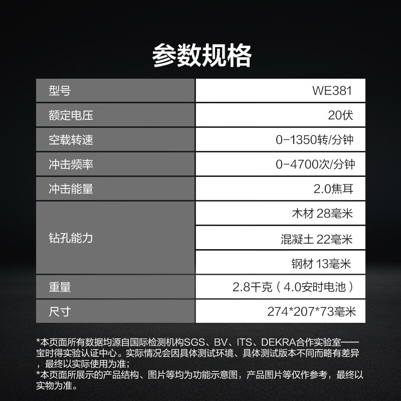 Vickers 20V brushless rechargeable electric hammer impact drill WE381 (4.0 dual-electric) lithium battery pickaxe drill dual-purpose for concrete drilling