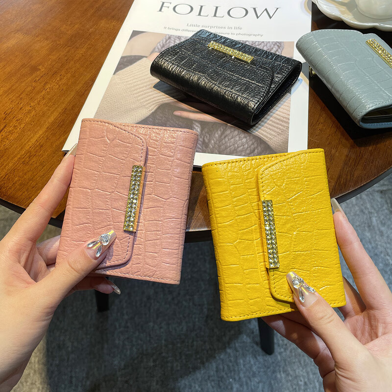 CALCULAT&KEENck wallet for women with good looks, thin and small wallet for women, high-end, exquisite and high-end, doing business, full pickup bag inside and outside, pink, 9 card slot gift box, Goddess Day gift, ghostwritten greeting card