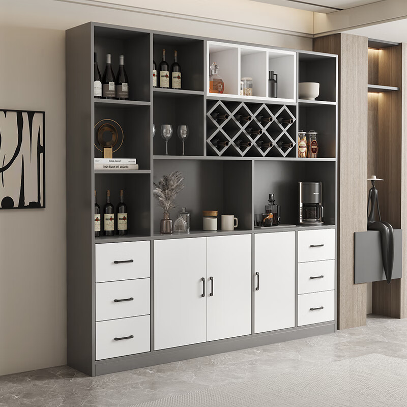 Hongsen set wine cabinet living room sideboard integrated wall cabinet simple modern display cabinet high cabinet bar cabinet can be customized gray + white door - length 120 width 30 height 200