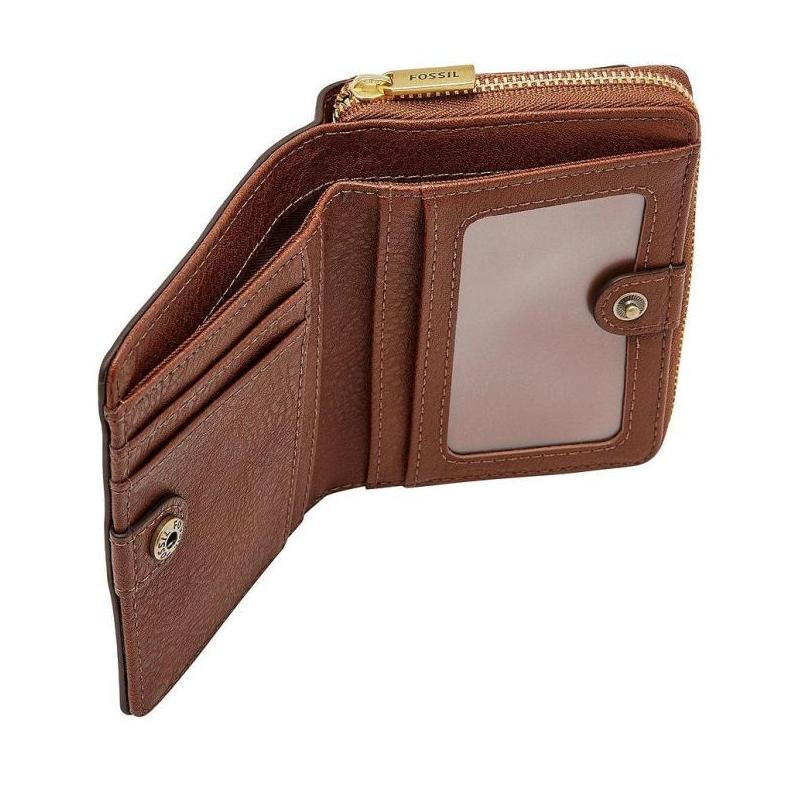 Fossil/Fossil women's wallet bi-fold zipper leather business portable daily 5783932 luxury fashion brand Brown