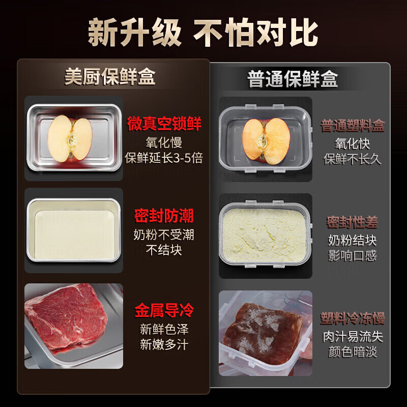 MAXCOOK 304 stainless steel crisper lunch box lunch box refrigerator sealed storage box 1000ml MCFT5557