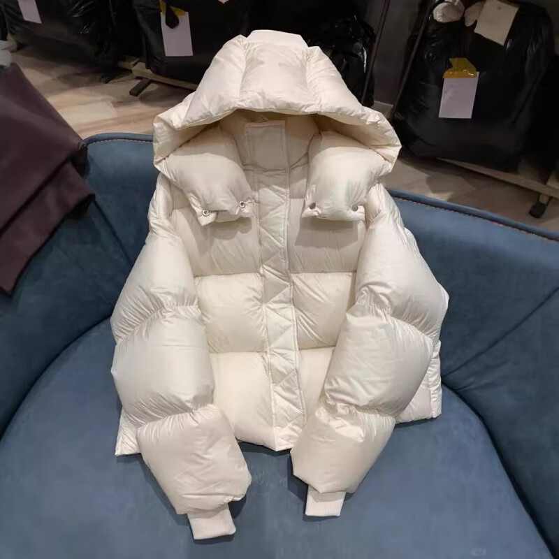 Weirou Boston Down Jacket Women's 2025 90 White Duck Down Puff Turtle Back Short Cloud Thick Loose Hooded Jacket White New National Standard Duck Down S (85-125 catties)