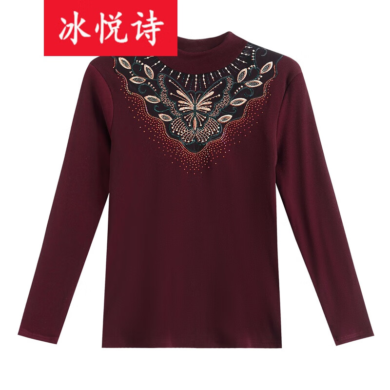 BINGYUESHI 2026 autumn and winter new style half turtleneck lace shirt thickened plus velvet warm silver top long-sleeved bottoming shirt 120 style burgundy plus velvet XL recommended 110-120 pounds
