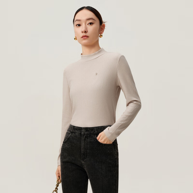 DUNNU 2024 winter new style half turtleneck slim knitted sweater slim inner layering shirt beige XL