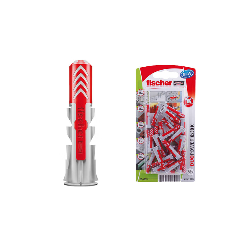 Fischer Germany imported expansion screw Duopower universal hollow wall gypsum board foam brick special card installation 10X50+7x70 hexagonal flange nails 4 sets/card 534999