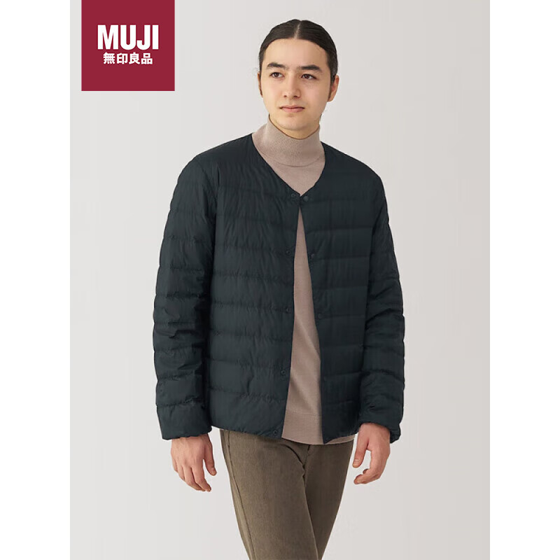 MUJI Men's Lightweight Down Portable Collarless Jacket Black XL