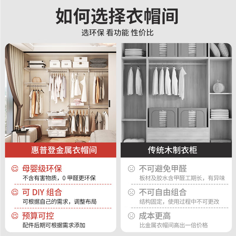 HPD 1.8m open cloakroom metal wall storage rack walk-in cloakroom metal custom wardrobe bedroom 1.8m plan 4 includes installation/lifetime warranty