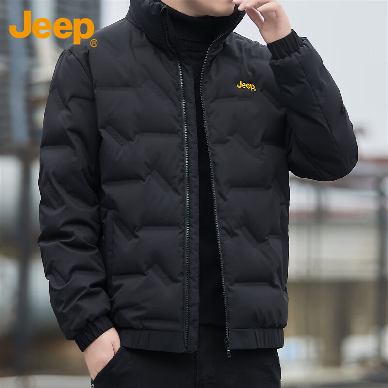 JEEP Jeep Down Jacket Men's Winter Short Casual Stand Collar Jacket Men's Trendy Brand Warm Clothes Men's Black XL