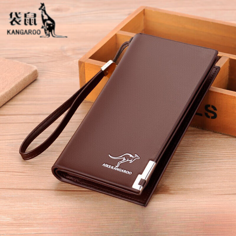 Kangaroo (KANGAROO) wallet men's anti-theft brush degaussed genuine leather wallet cowhide long clutch bag men's wallet card holder black