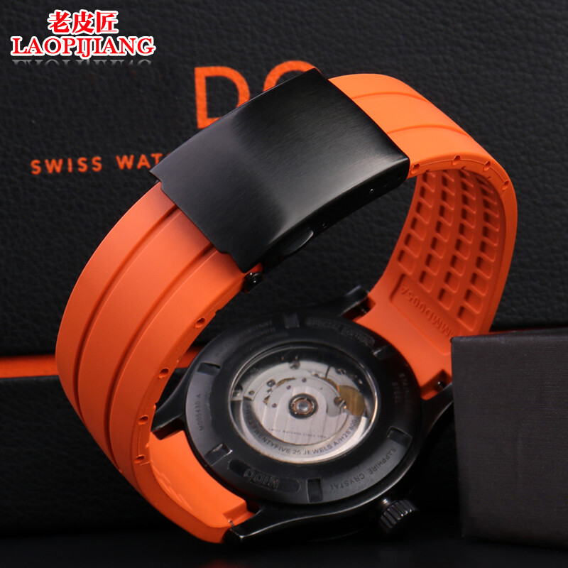 Suitable for Mido watch strap Mido helmsman M005 watch strap Citizen Air Eagle silicone rubber watch strap male 22 23mm black-steel buckle 22mm
